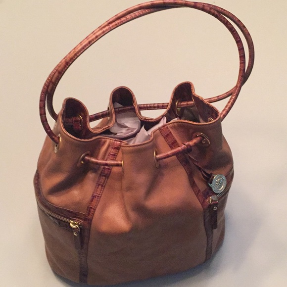 Authentic BRAHMIN Double Ring Leather Bucket Tote